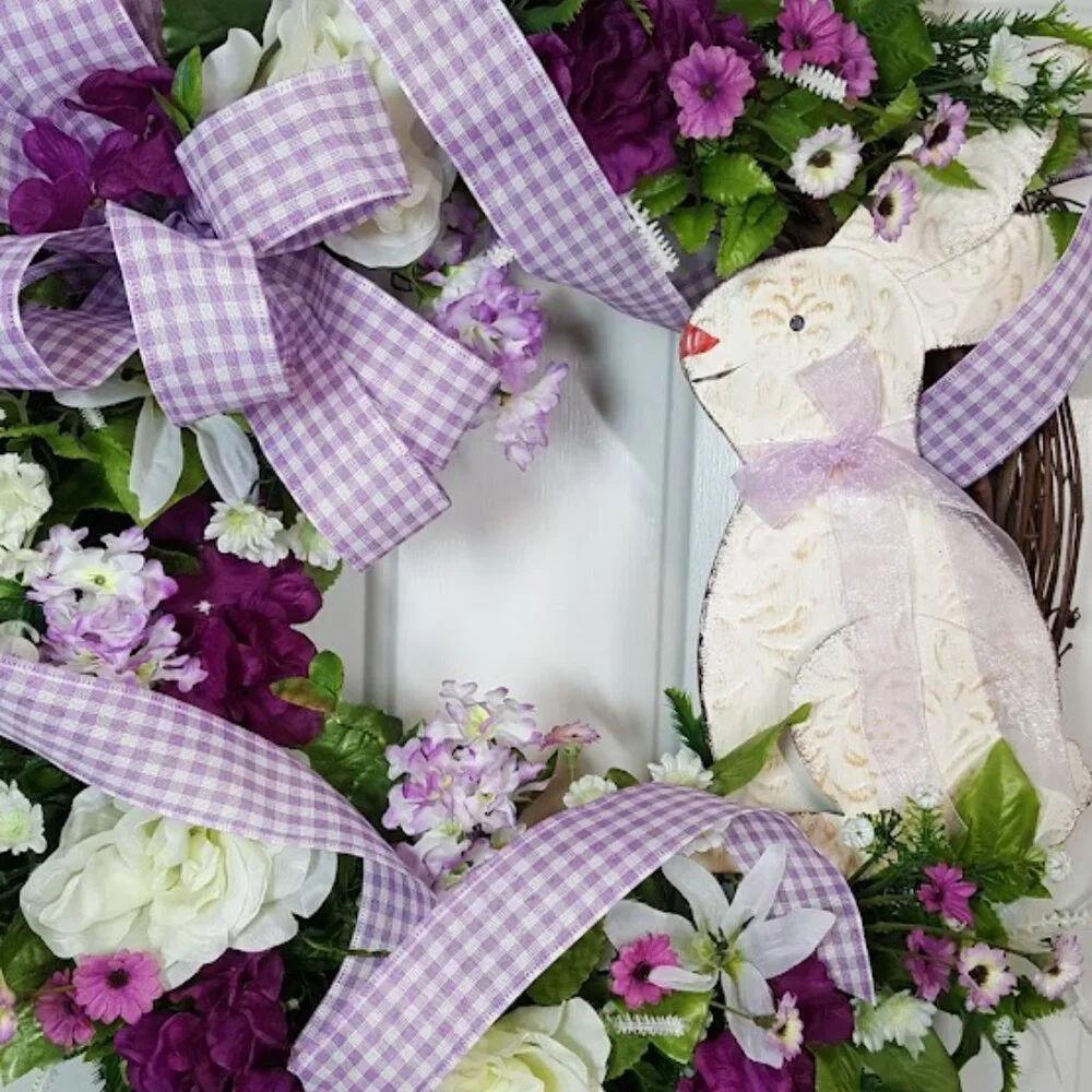 Spring Easter Bunny Wreath, Easter Grapevine, Spring Floral Wreath, Hand Crafted